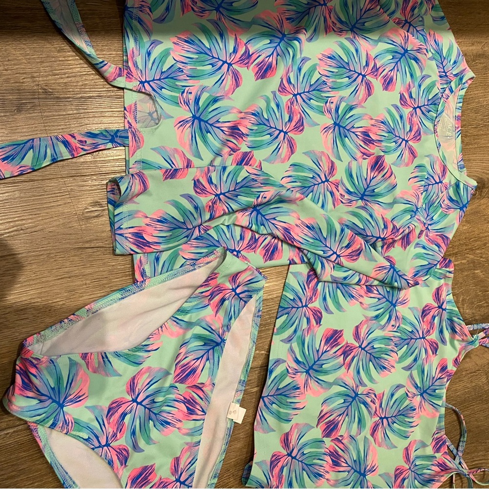 The Children's Place Kids Swim Rashguard Set - Pink and Blue Tropical Print
